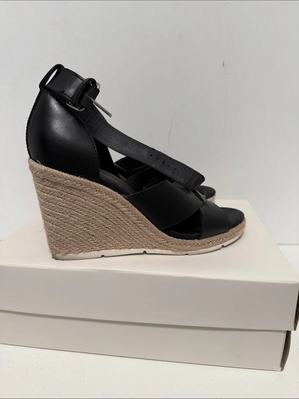 Treasure & Bond Black Leather Wedge Espadrille Sandals